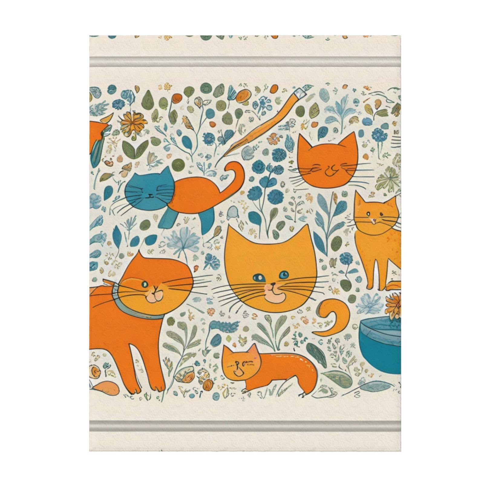 Couverture super douce motif chat orange contre le froid sur le lit