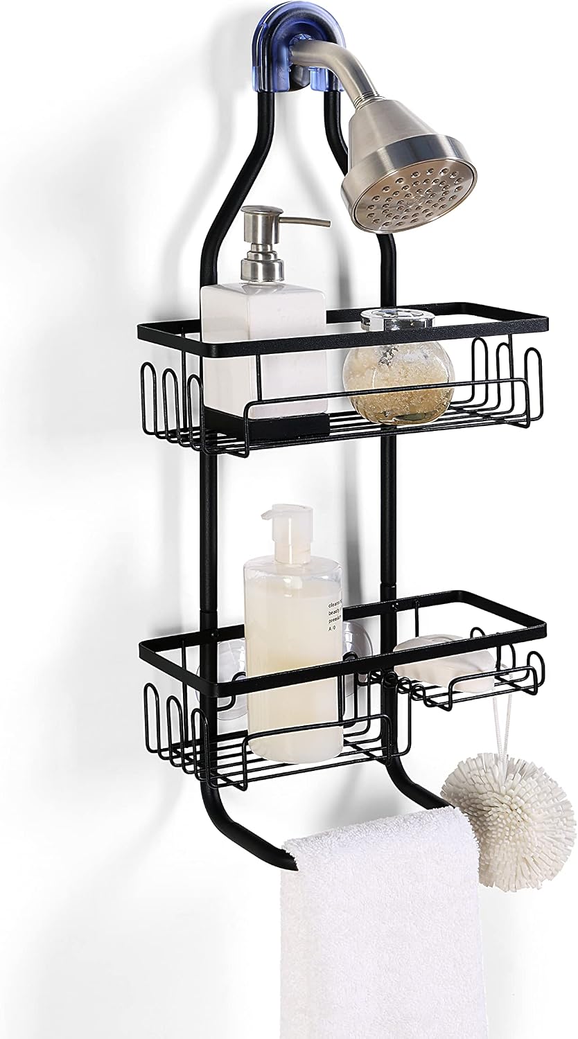 SunnyPoint Sturdy Tubing Structure Bathroom Hanging Shower Head Caddy Organizer (Standard, Black)