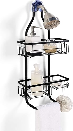 SunnyPoint Organizador de ducha colgante de estructura de tubo resistente para baño (estándar, negro)
