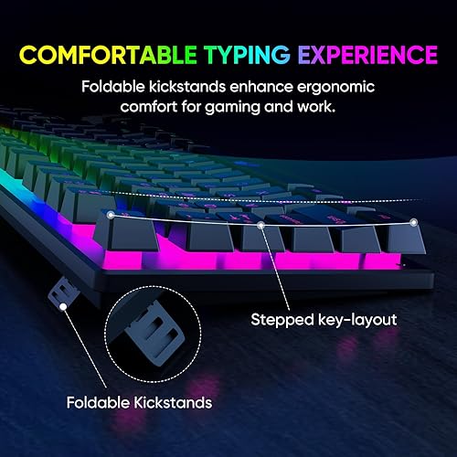 Miniatura 5 de Teclado RGB para juegos Teclados de membrana compacta sin llave de 87 teclas con sensación mecánica, 10 modos de retroiluminación dinámicos,