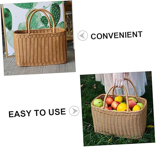 Miniatura 9 de Cesta tejida con asa de ratán cesta de almacenamiento para el hogar, cesta de compras de comestibles, cesta de ropa sucia, cesta de embalaje de