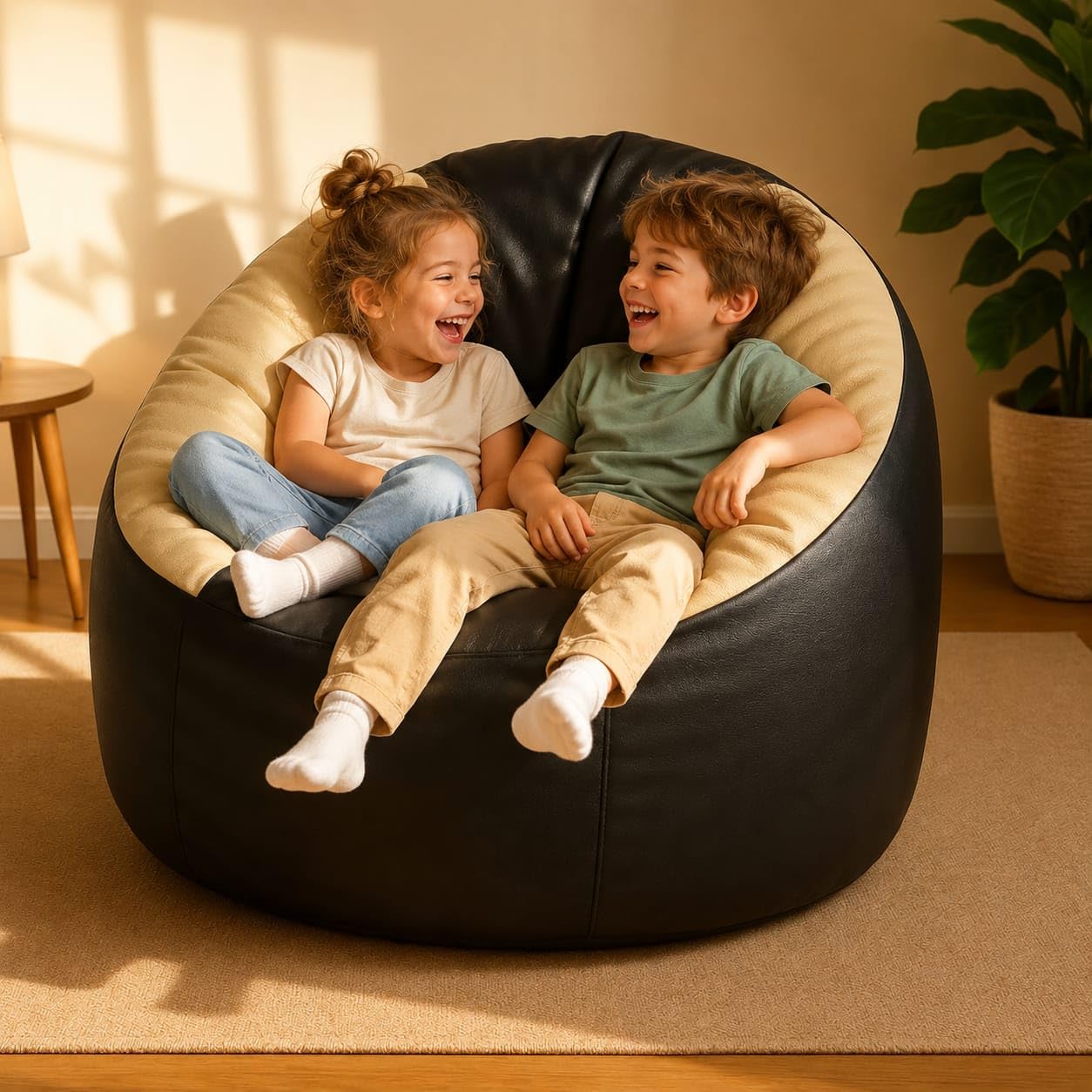 Navodit | 4XL Bean Bag Mudda Cover | Dual Colour (Cream Black) | Comfortable Sofa Chair Cover for Adults | Home Decor Seating for Living Room & Bedroom | Without Beans, only Cover.-image-33