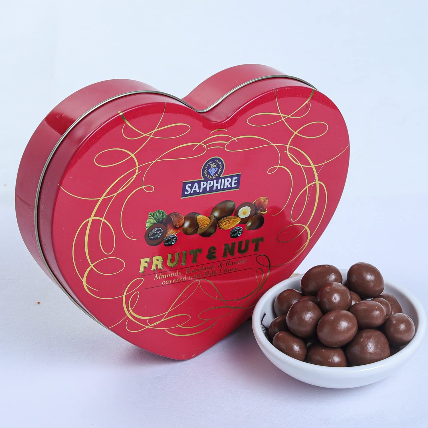 Sapphire Fruit and Nut Heart Tin Box Pouch, 160 g | Mouth Melting Milk Chocolate With Nutritious and Nutty Crunch - Image 5 thumbnail