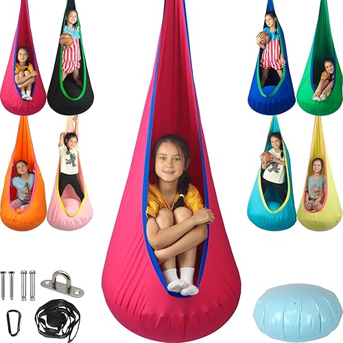 Asiento columpio para niños, máximo 300 libras, silla giratoria sensorial para niños para interiores y exteriores, silla hamaca con kit de colgador