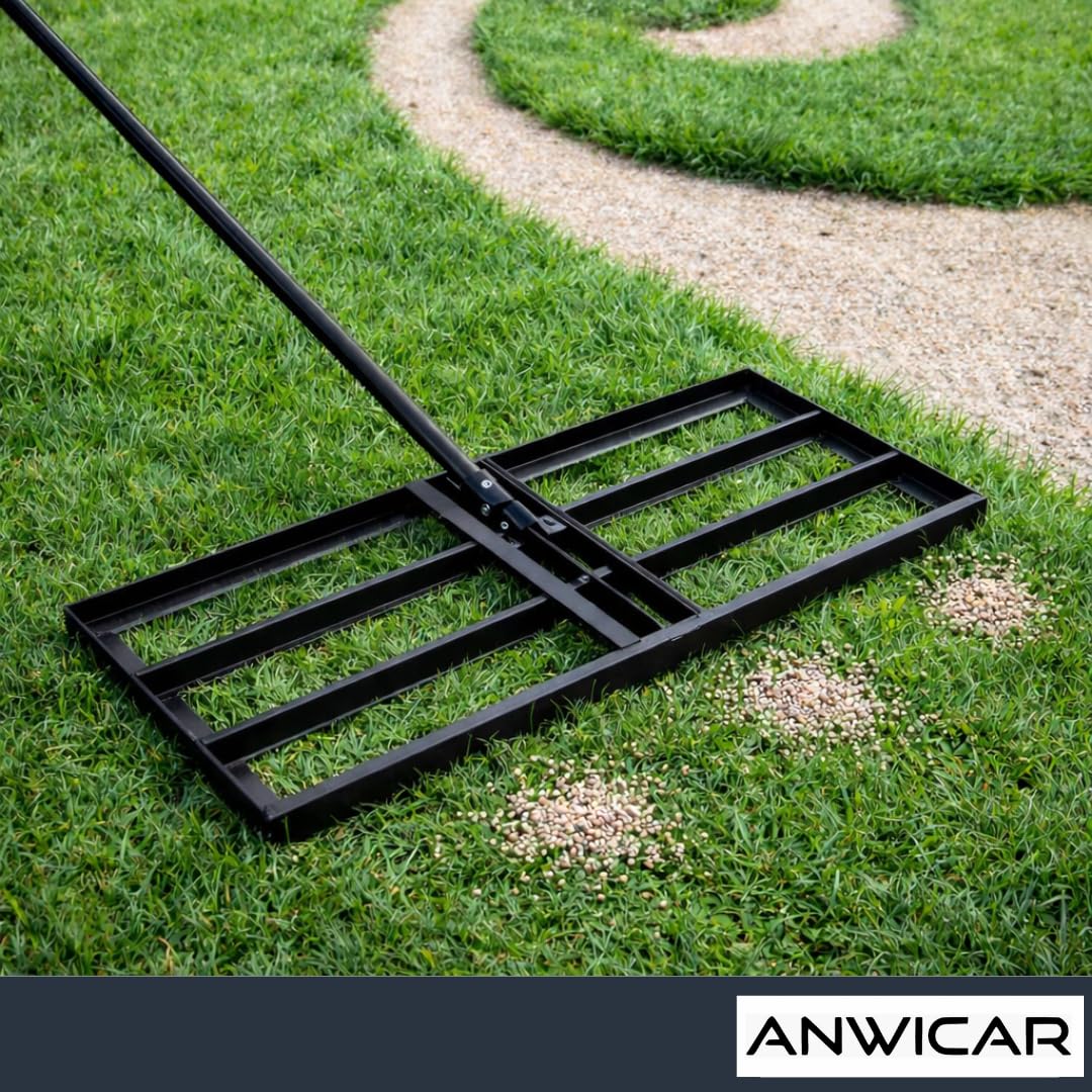 Rasen Nivellierungsrechen Edelstahl 90x30 cm mit 150 cm Stiel - Robuster Nivellierrechen für Gleichmäßige Rasenpflege - Rakel Nivellierrechen für Sand & Rasenglätter für Garten & Sportplätze