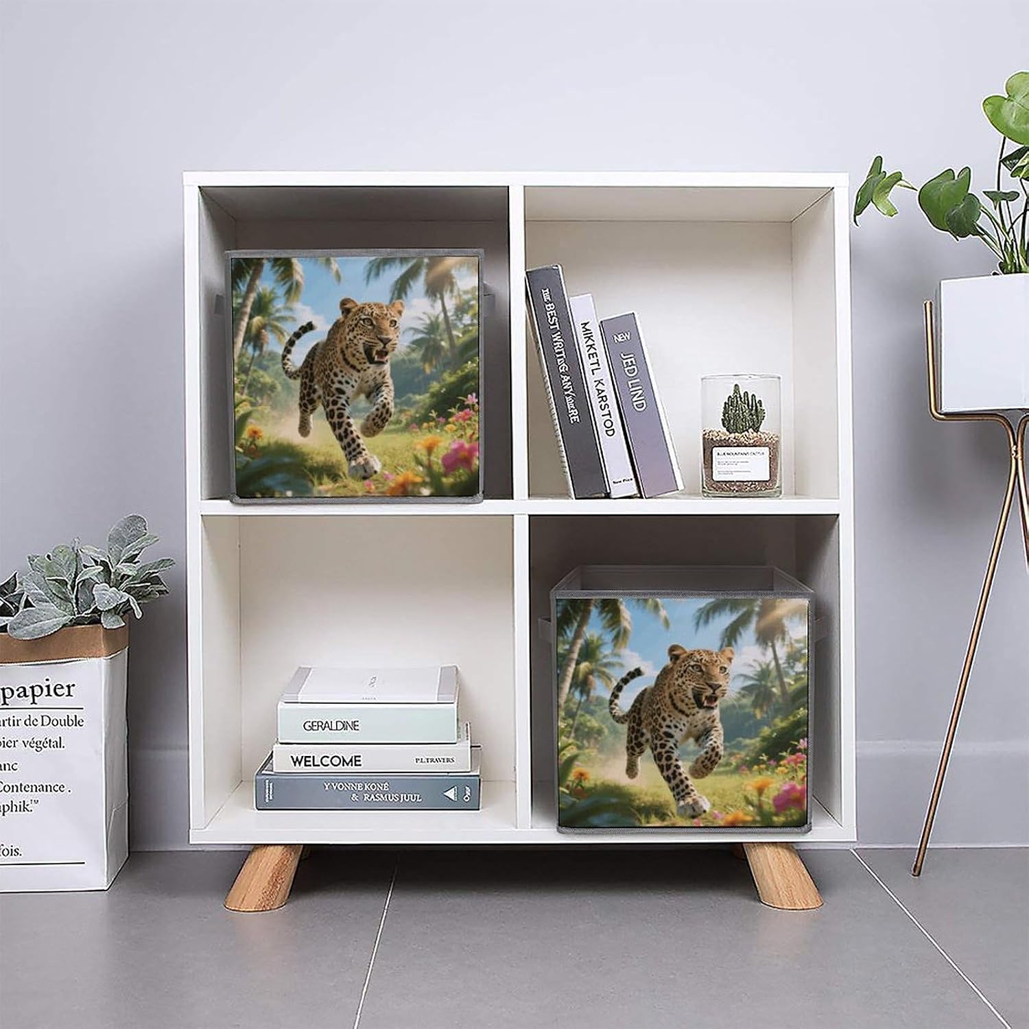Tropical Cheetah Storage Cubes Set of 6 Storage Bins with Handles Collapsible Storage Basket Fabric Storage Box for Shelves Large Closet Shelf Organizer for Organization 11 Inch