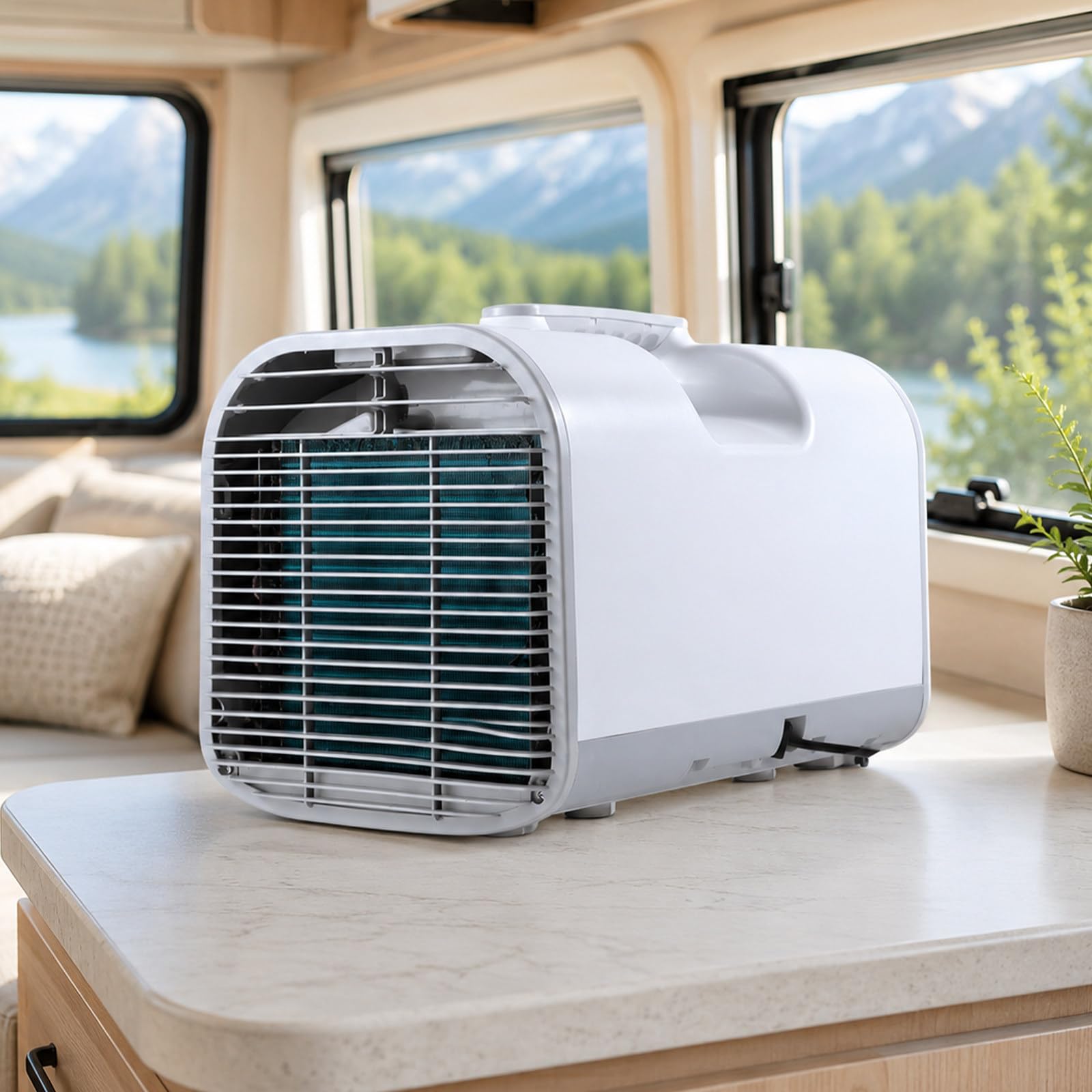 pealiritansemen Portable Camping Air Conditioner 4777 BTU, 600W Compressor Air Con Unit with Voice Control, Remote, Touch Panel and 12H Timer for Tent, RV, Caravan and Van, AC/DC Ready