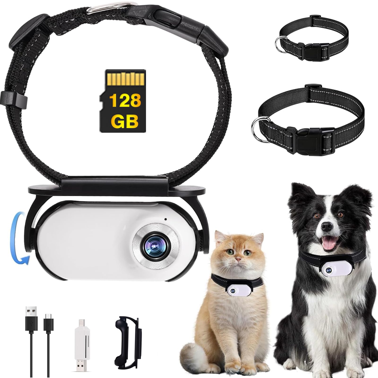 Caméra HD 1080P pour Animaux de Compagnie avec Enregistrement vidéo,Mini caméra de Sport sans Fil,Petites caméras d'action pour caméra corporelle,sans WiFi avec Carte SD(White No Card)