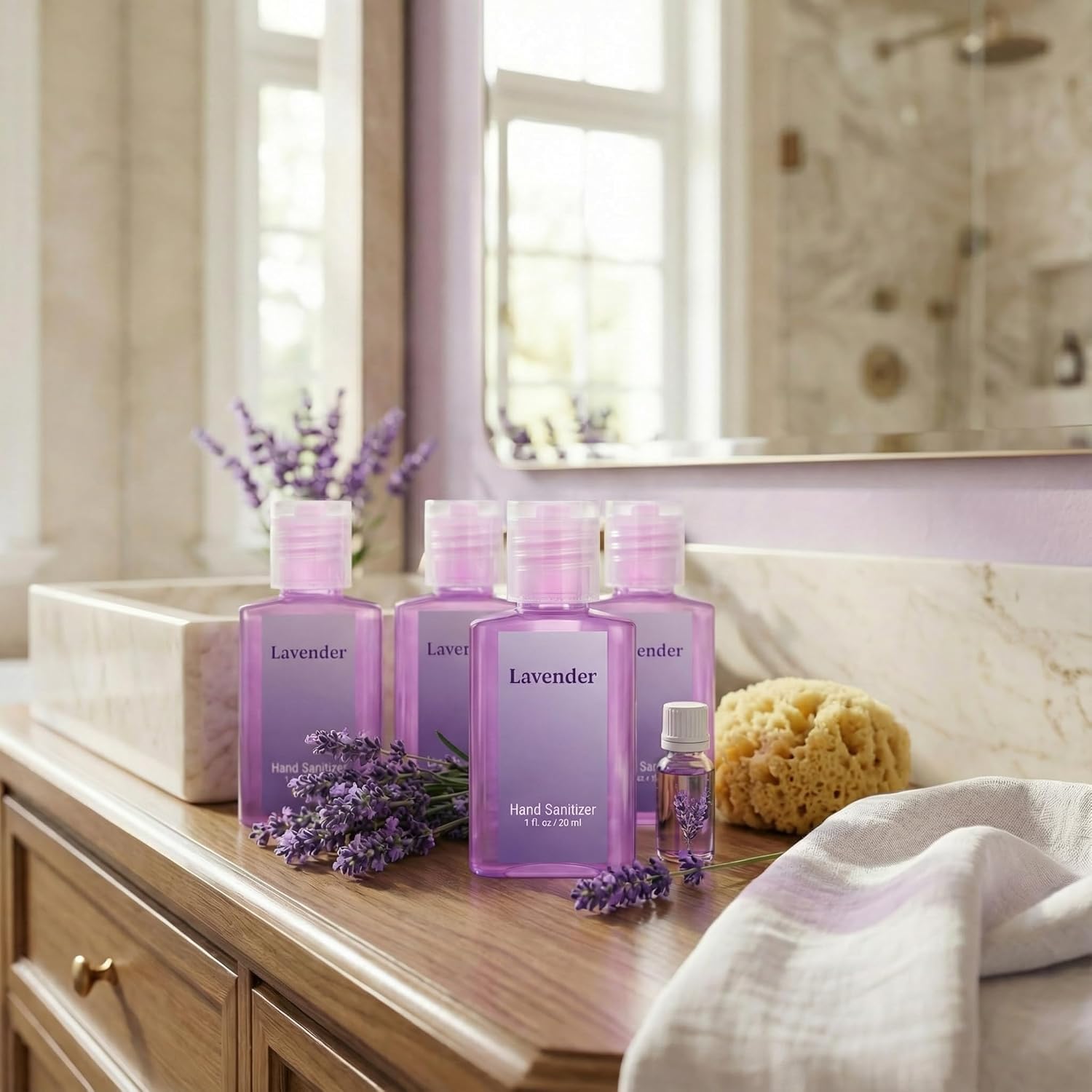 Frienda 24 Pcs Lavender Mini Hand Sanitizers Bulk 1 Fl oz Travel Size Hand Sanitizer Employee Appreciation Gifts for Women Men Daily Personal Use Coworker Staff Teacher Nurse Office Thank You Gifts
