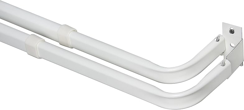 Kenney Adjustable Basic Double Curtain Rod, 48-86 inches, White