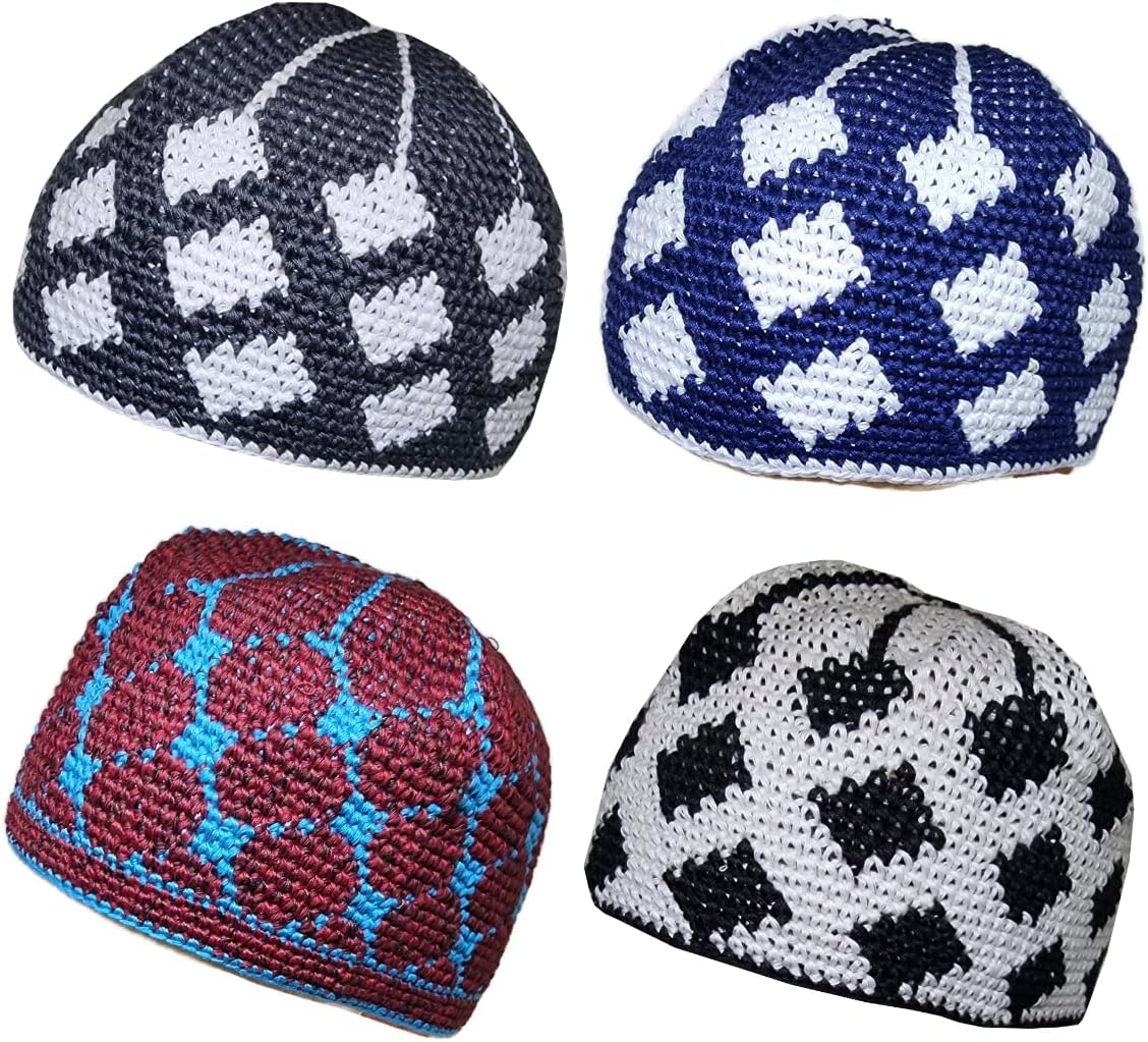Pack 4 Colors Muslim Beanie Cap Amn-271 Islam Kufi Hat Prayer Knit Crochet Taqiyah Takke Skull Topi Ramadan Gift