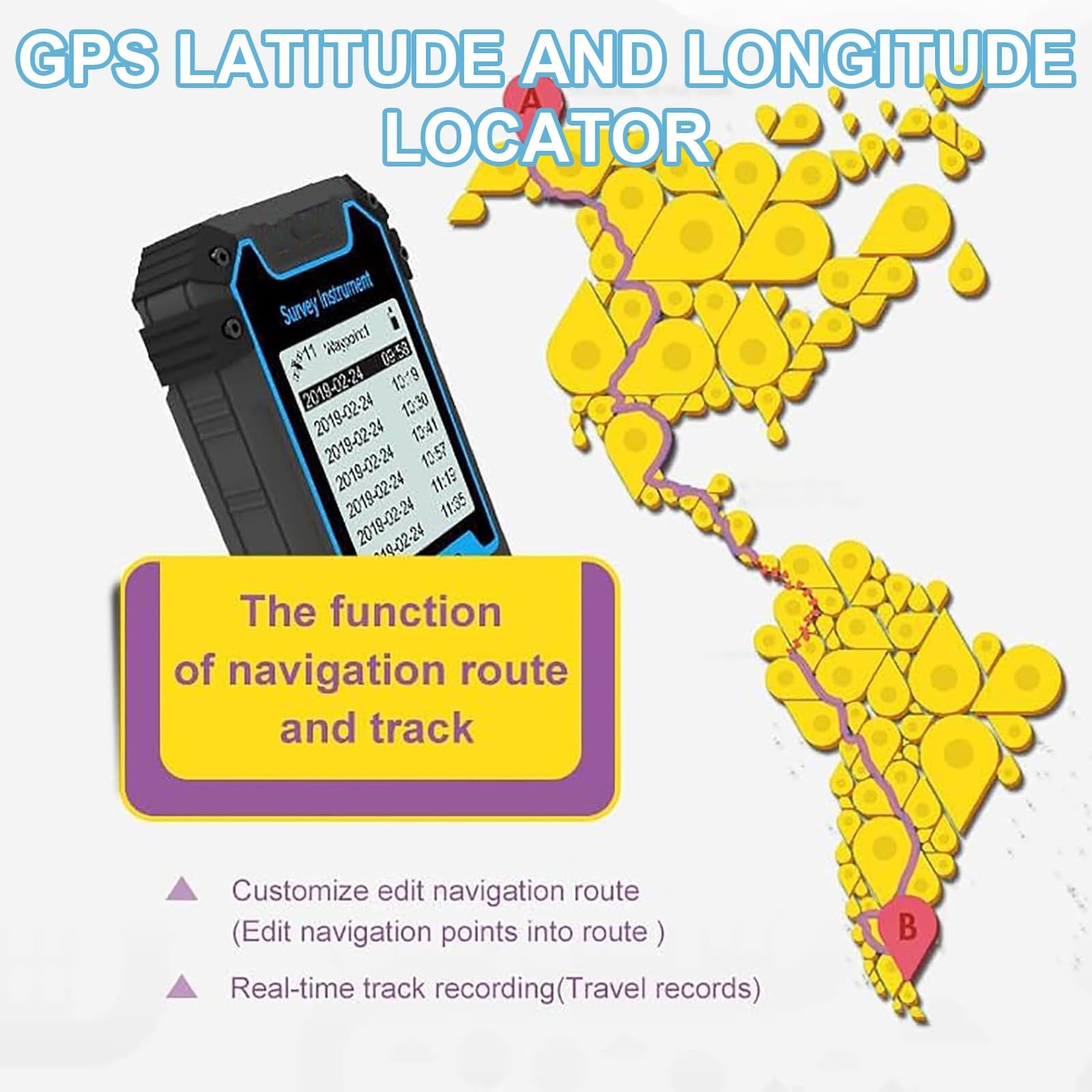 Outil GPS de surveillance terrestre, localisateur portable avec navigation, alerte de déviation, affichage de la vitesse et enregistrement de piste pour les voyages en plein air et les enquêtes sur le