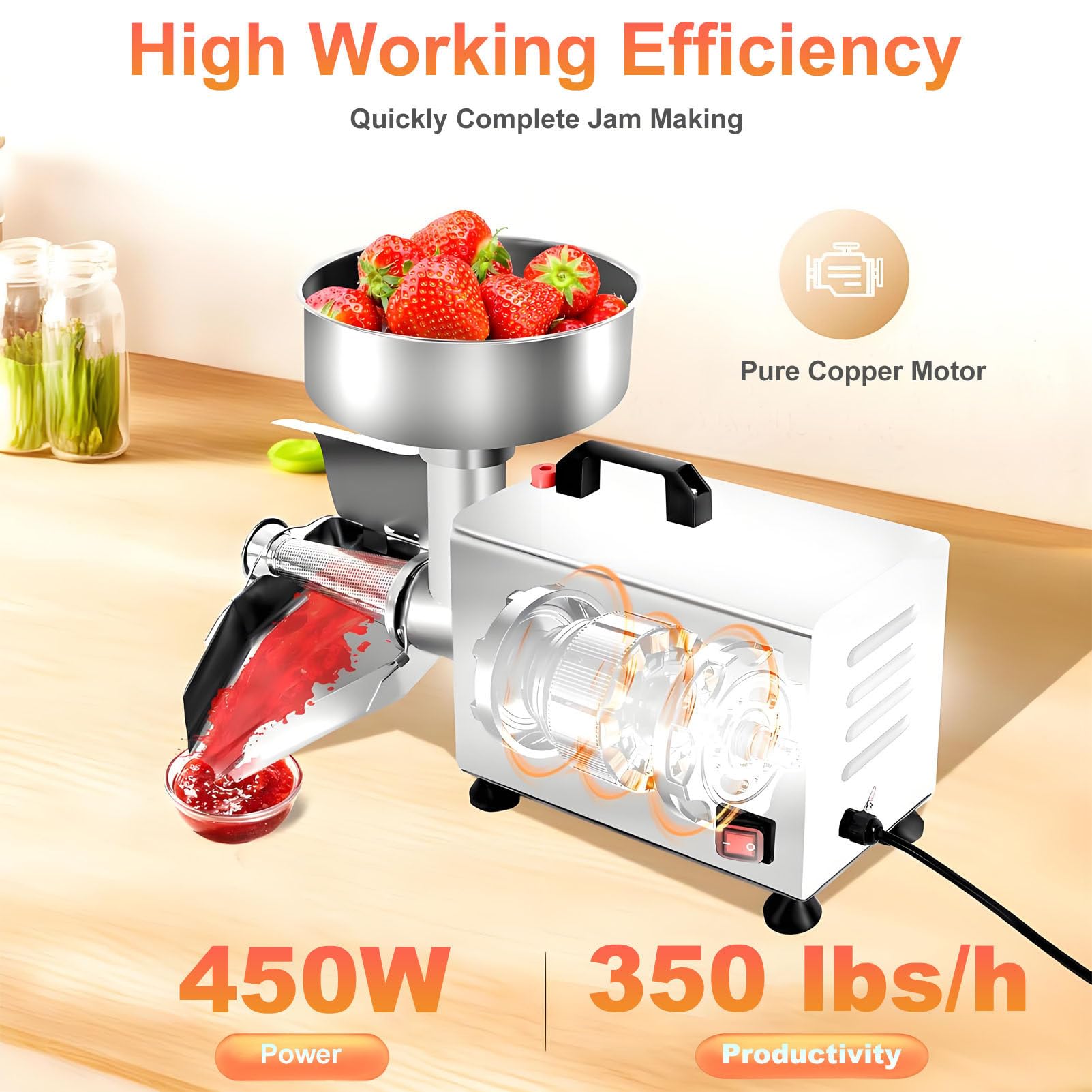 Macchina per la macinazione dei pomodori Commerciale, passapomodoro Elettrico da 450 W, pressa per Alimenti in Acciaio Inossidabile, per Salsa di Pomodoro, Fragole e mirtilli 110V