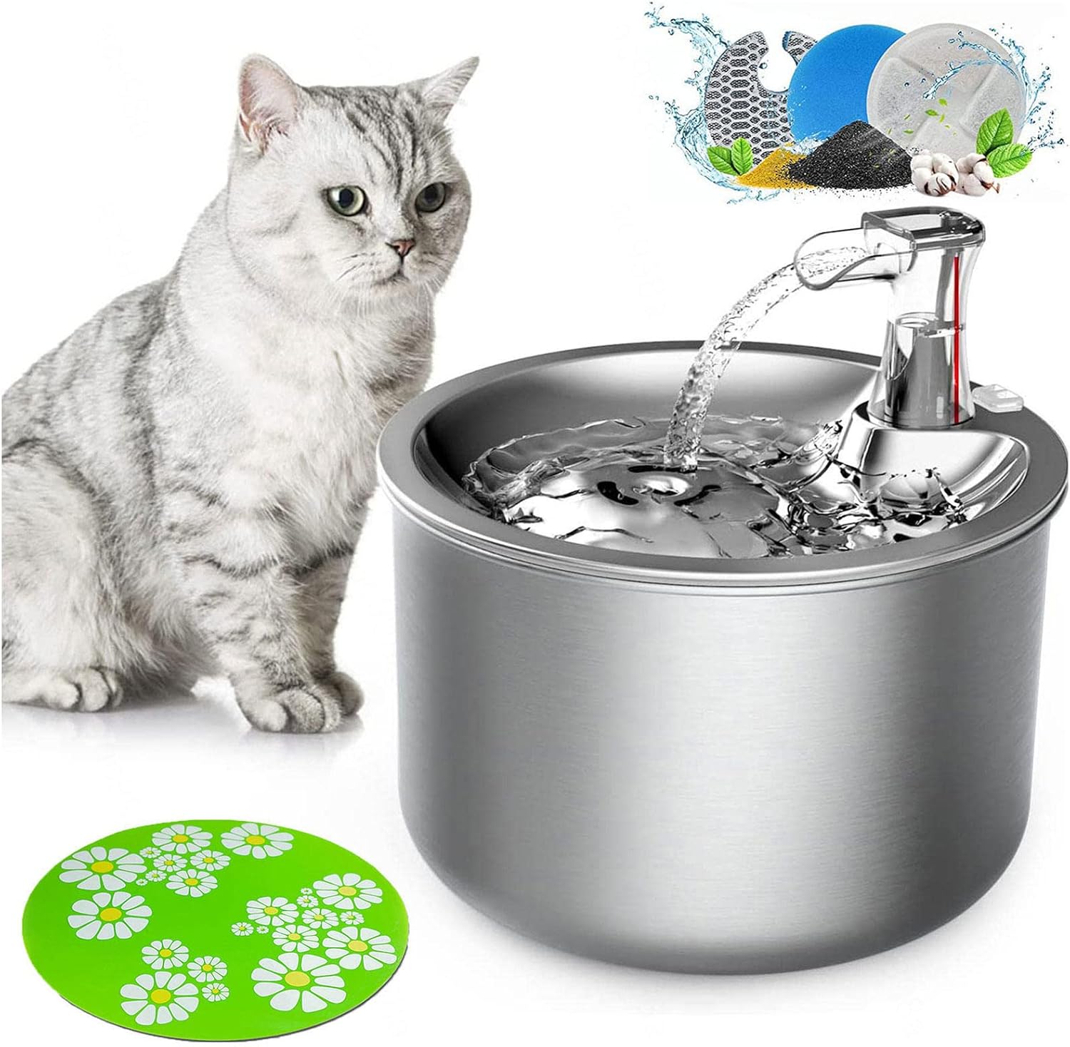HOUKAI Stainless Steel Cat Fountain, Automatic Dog Fountain