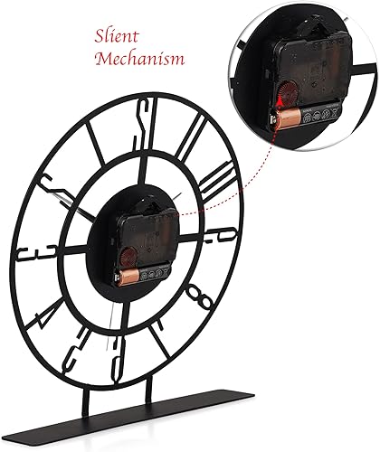 Vista 3 de Reloj de mesa de metal 8.9 x 9.5 pulgadas, redondo, silencioso, de metal, negro, para sala de estar y mesita de noche, decoración de mesa adecuada