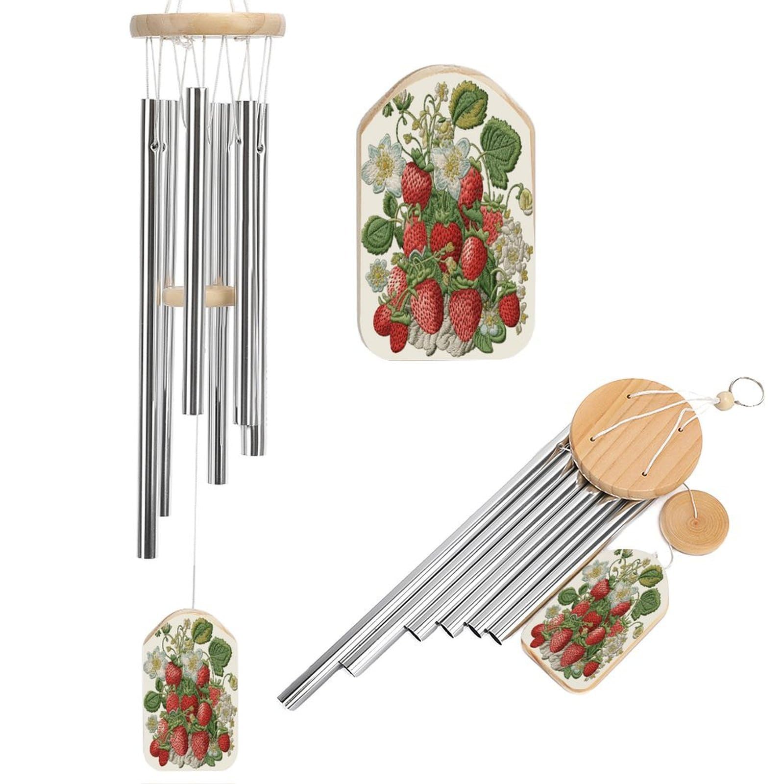 Adfgyerh Style Strawberry Embroidery Wind Chimes For Outside, Memorial Windchimes Deep Tone Soothing Melodic Tones, Sympathy Wind Chimes For Patio Home Or Garden Decor