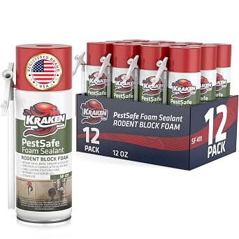 Kraken Bond Pestblokc Spray Foam Sealant - 12x12oz Polyurethane Expanding Foam Sealant for Gaps & Cracks with Mothball Odor, Straw-Application, Paintable Foam Filler for Wall Holes - 12 Pack