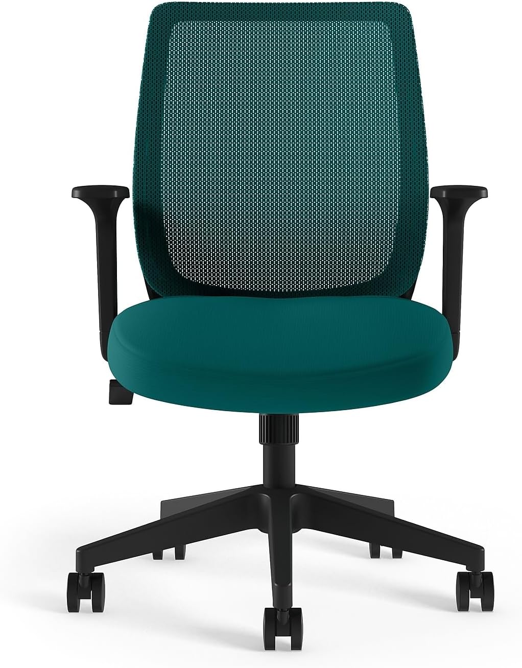 Teal Mesh and Fabric Ergonomic Swivel Task Chair with Fixed Arms