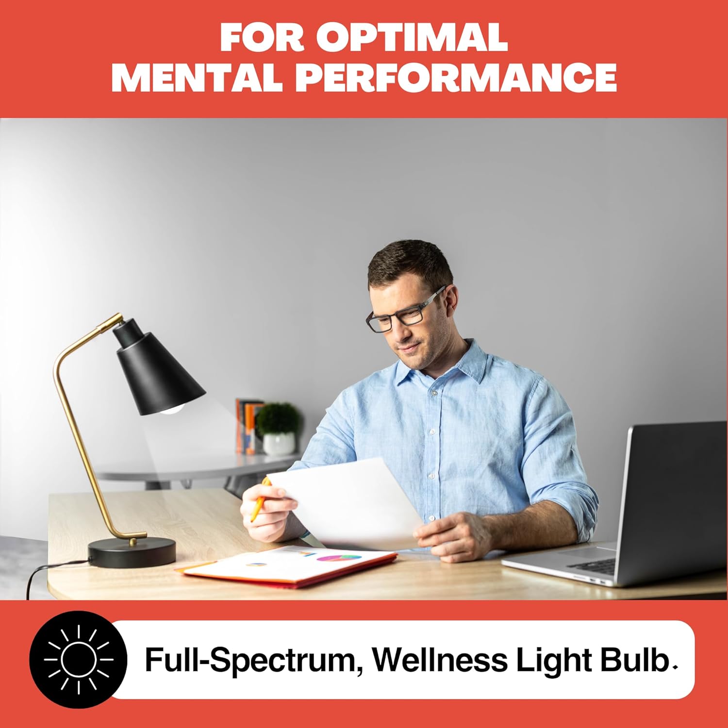 Norb NorbFOCUS LED Full Spectrum Light Bulb A19 Wellness Lighting for Focus & Productivity. for Mental Performance to Read, Study, Work, Focus. Desk or Office Lamp. Patent Pending (1Pack).