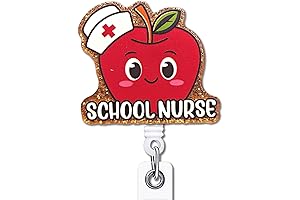 YAZMEEN School Nurse Badge Reel, Nurse Retractable Badge Id Holder with Apple Charm