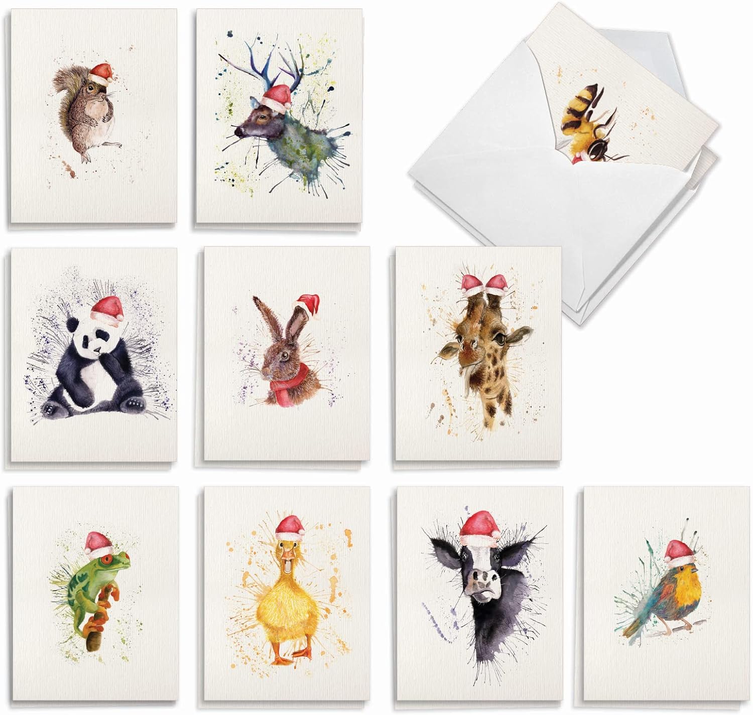 The Best Card Company Variety Pack of 20 Blank Christmas Greeting Cards with Envelopes, Humor Holiday Assortment for Men and Women (10 Designs, 2 Each) - Wildlife Expressions AM2973XSB-B2x10