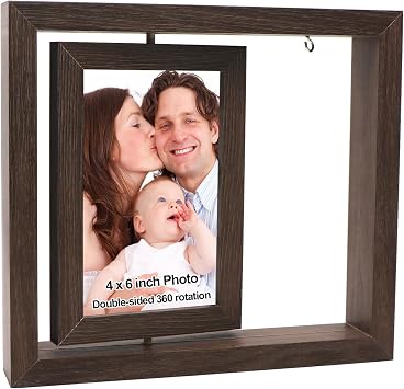 Rotating Picture Frame,4x6 Inch Double Sided Spinning Photo Display,Wooden Tabletop Desktop Frame for Home Office Decor and Gift