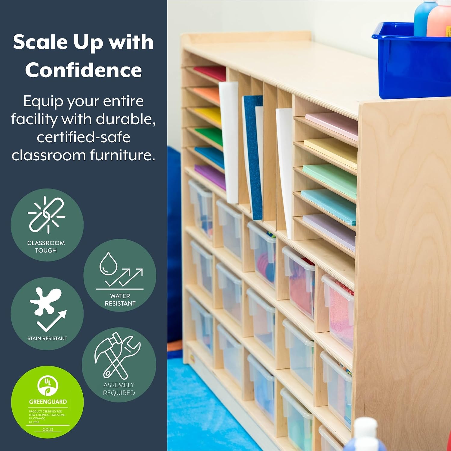 Angeles Value Line Multi-Section Storage, 48" L x 36" H, Kids Storage Organizer, Playroom Essentials for Classroom, Nursery, Montessori School, Natural
