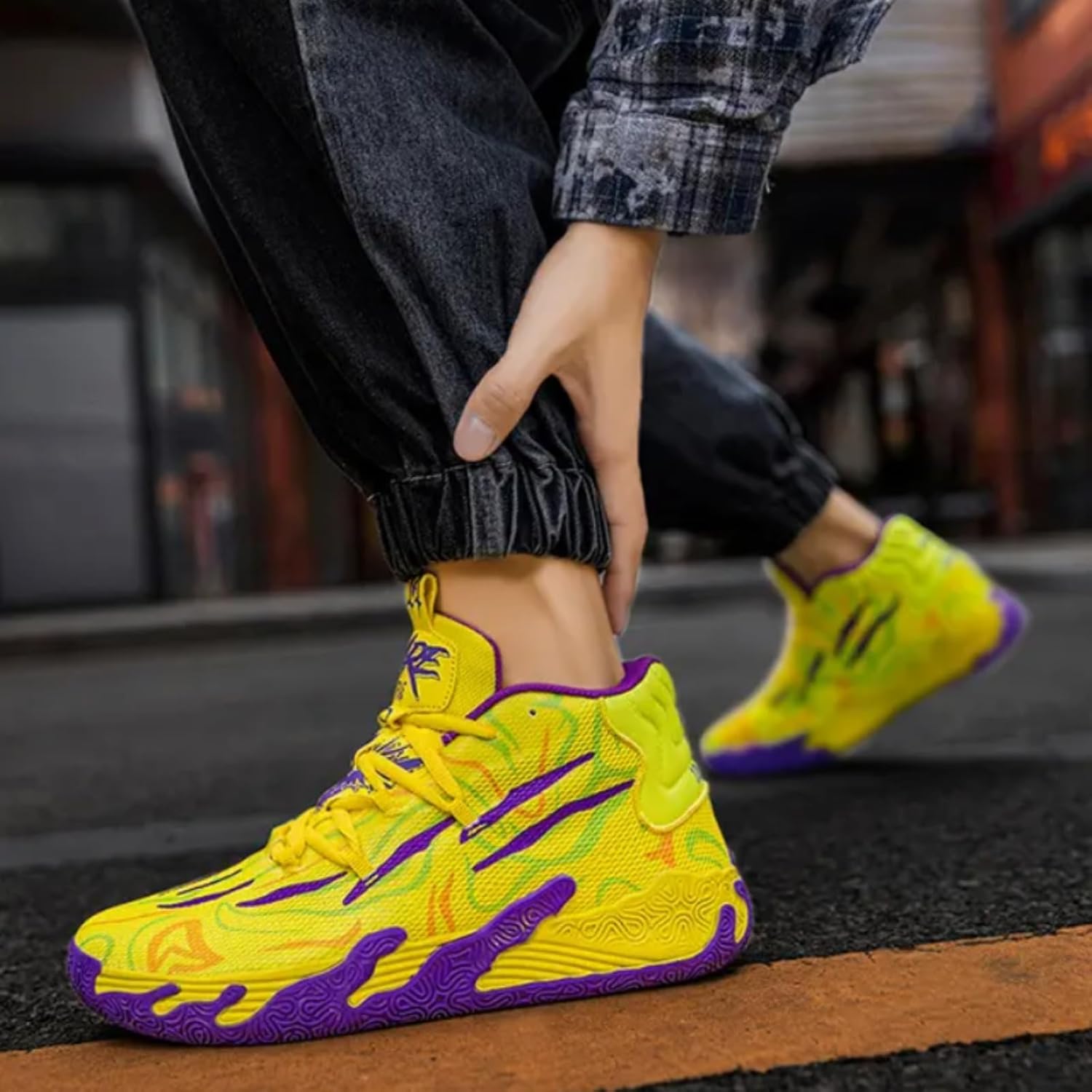 Mens Multicolor High Top Basketball Shoes Non-Slip Breathable Running Shoes Fahsion Lightweight Outdoor Gym Sneakers - Image 5