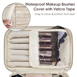 Wandering Nature Makeup Bag, Travel Make Up Organizer Cosmetic Brush Bags Case for Women in Vegan Leather, Milky White, Patent Pending