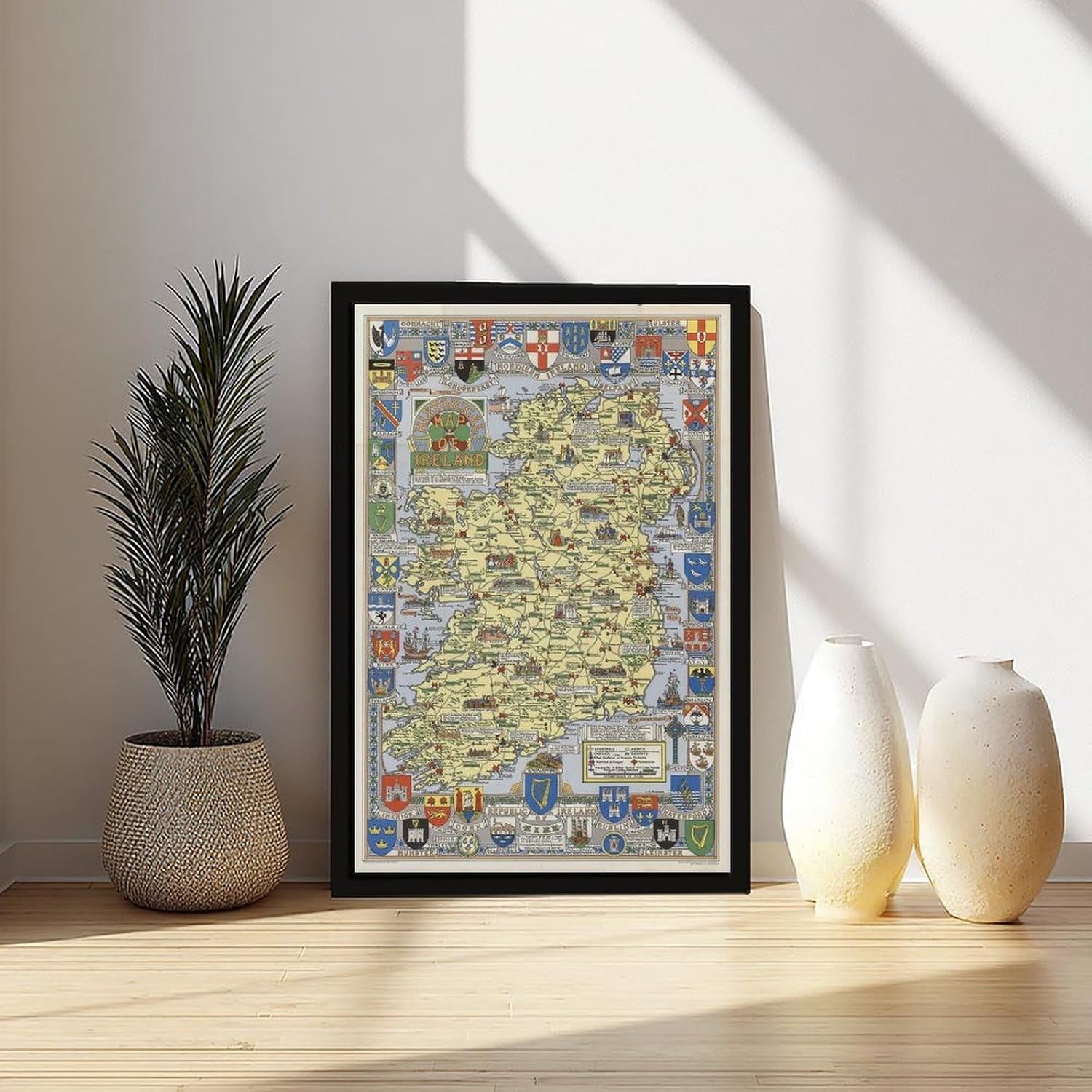Historical Map of The History of Ireland - Irish Map Poster Print for Teen Boys Room Wall Art Canvas Painting Print Black Frame 20x30in