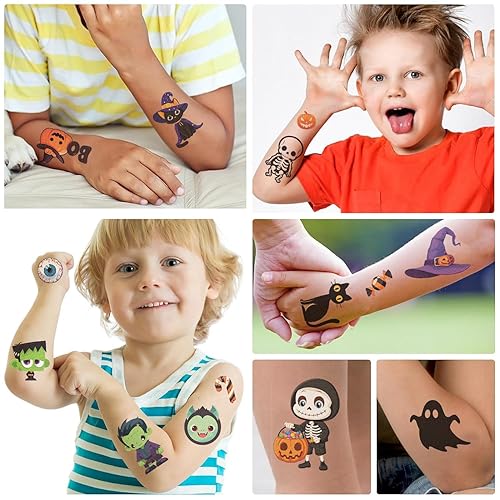 Cartoon Halloween Temporary Tattoo Stickers for Kids, Boys and Girls Party Favor, Safe Waterproof Spooky Tattoos for Children Festival Costume Decoration (10 PCS)