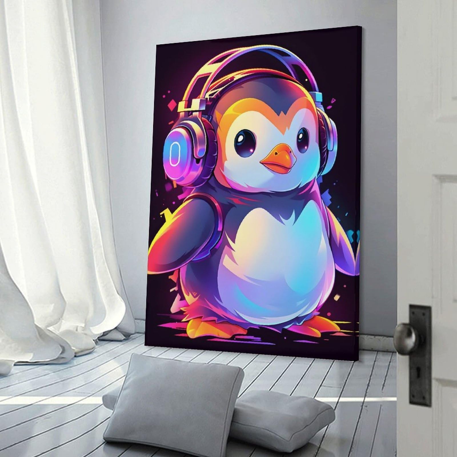 Junmoney Frame-Hip Hop Penguin Hip Hop Penguin Wall Art Print 24X36inch(60X90cm), For Picture Wall Styling In Lounge Or Bedroom, A Versatile Canvas Print For Layering