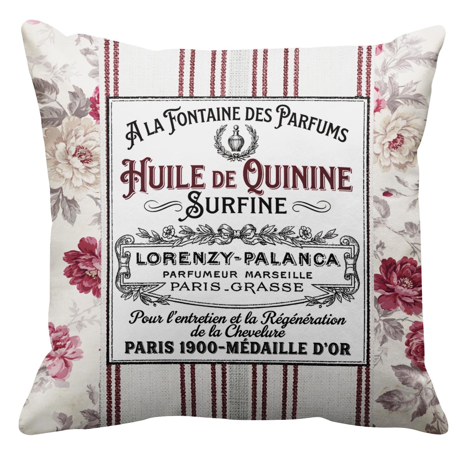 Emvency Throw Pillow Cover Vintage French Ticking Floral Decorative Pillow Case Paris Home Decor Square 20 x 20 Inch Cushion Pillowcase