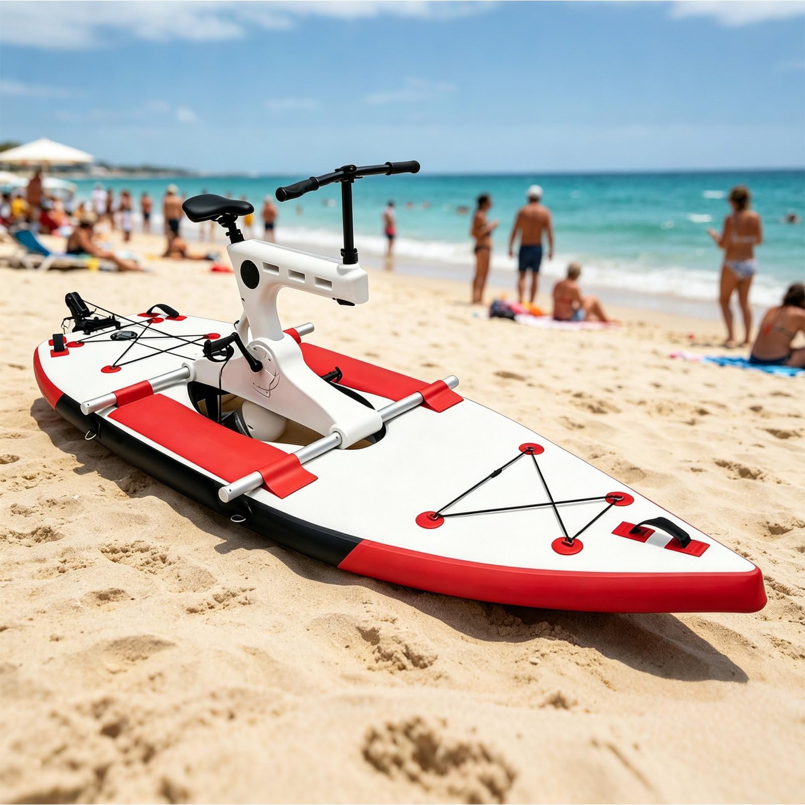SICWEDIM Inflatable Water Bike For Water Sports, Pedal Water Bicycle With Widened Pontoon For Enhanced Stability, Inflatable Pontoon Water Bicycle For Lakes Rivers Coastal Resorts Campgrounds (Red)
