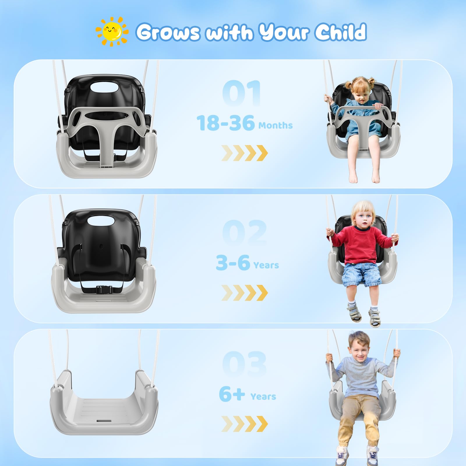 Arrampicate e altalene,4-in-1 Altalena da Giardino per Bambini,Giochi per Neonato da Interno/Esterno, Supporto in Metallo Pieghevole e Istruzioni Chiare(Nero)