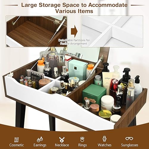Miniatura 4 de CHARMAID Juego de tocador con espejo abatible, tocador de maquillaje con gran espacio de almacenamiento y organizadores extraíbles, mesa de tocador