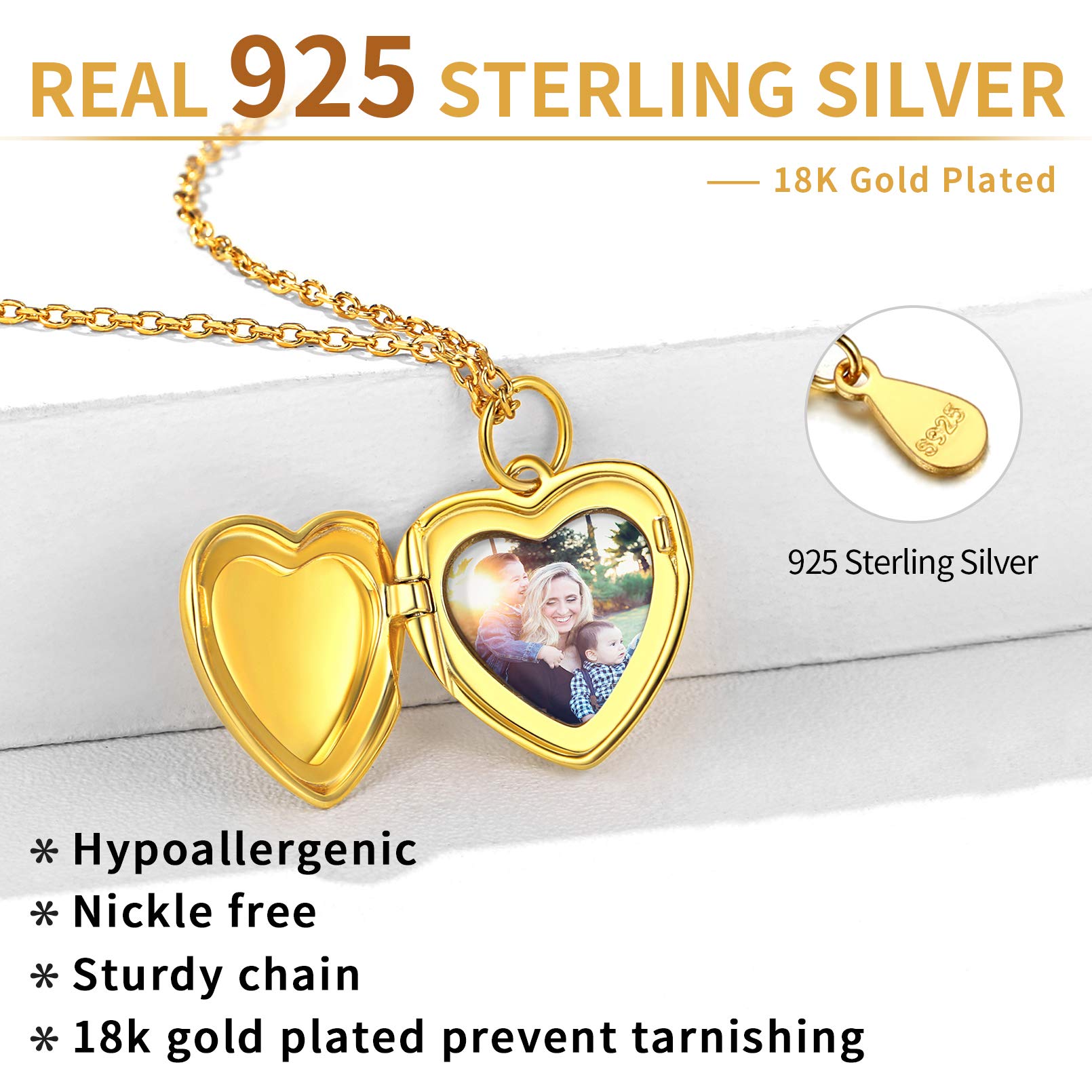 ChicSilver Kette mit Fotoanhänger für Damen, Personalisierter Schmuck Herz Medaillon mit Saint Christophorus, Foto Medaillon mit Saint Michael, Herz Kette mit Gravur Schmuck für Geburtstag Muttertag