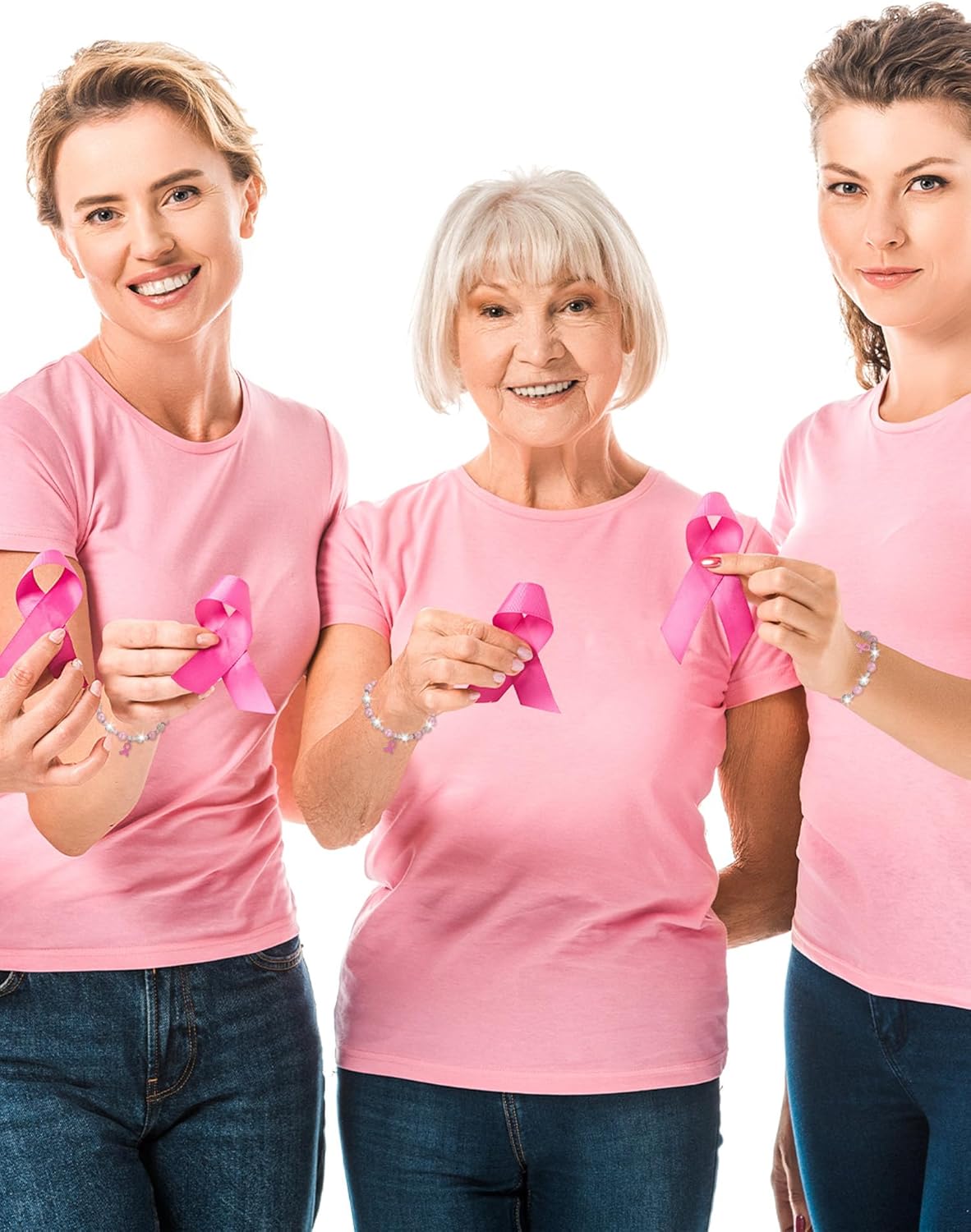 12 Pcs Breast Cancer Bracelets for Women Breast Cancer Awareness Beaded Bracelets Pink Rhinestone Pearl Crystal Beads Jewelry Pink Ribbon Charms Gifts - Image 7