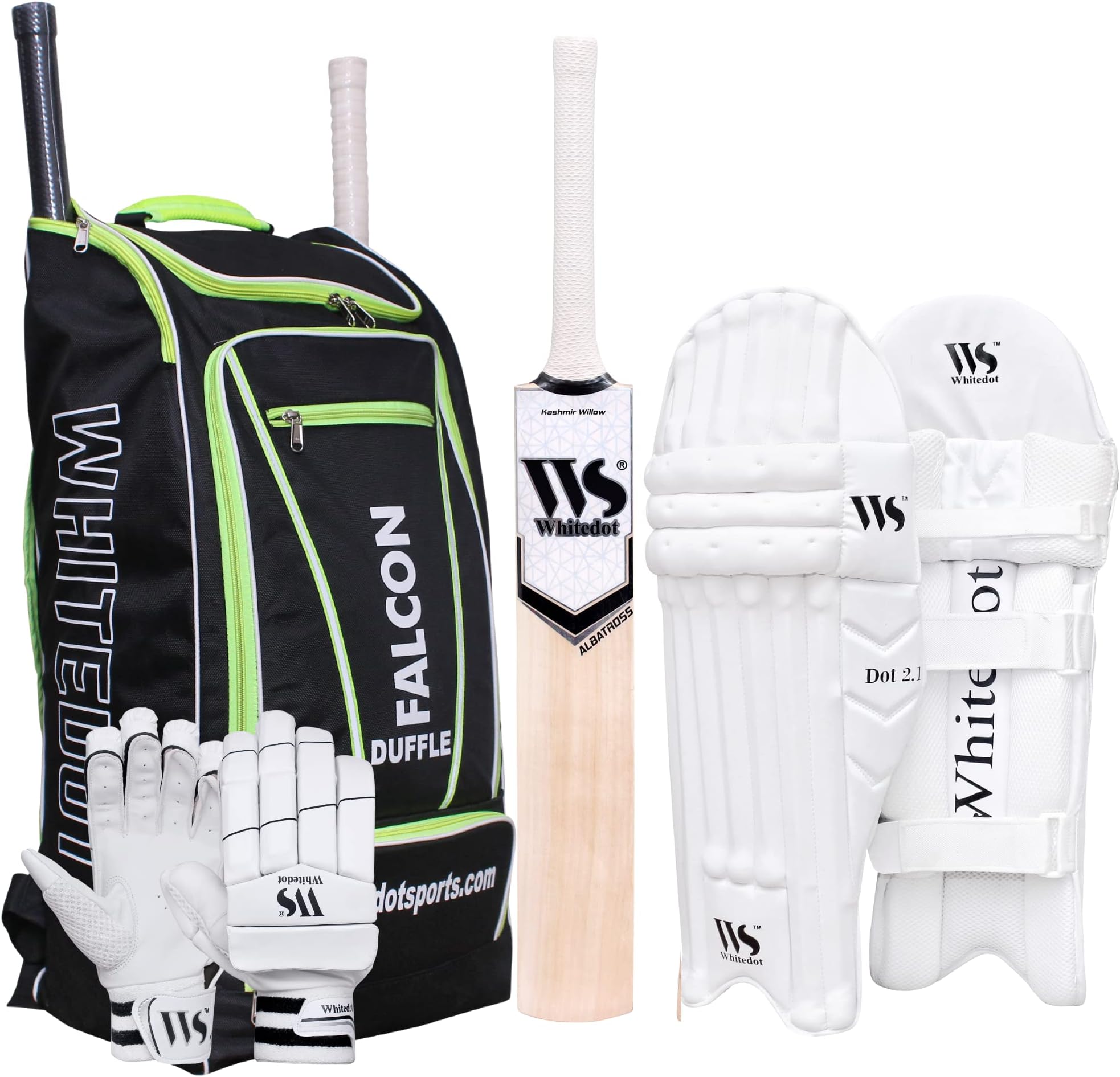 - WHITEDOT Sports Falcon Kashmir Willow Cricket Combo Kit Set, Suitable for Mens/Adult/Large, Right Hand
