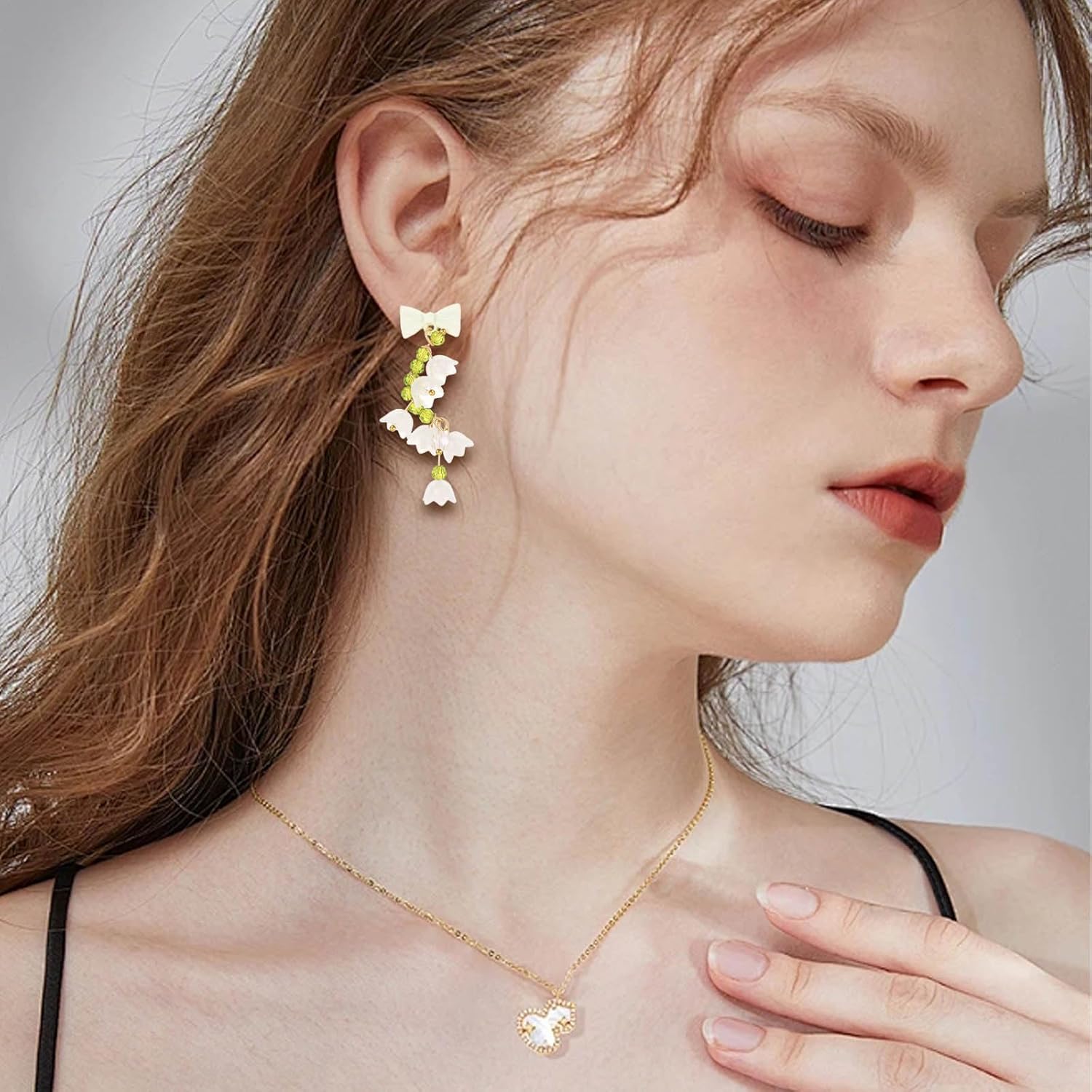 NEWITIN 6 Pairs Flower Earrings for Women Hypoallergenic Earring Pearl Leaf Floral Tassel Earring Statement Long Flower Dangle Earrings for Women - Image 7