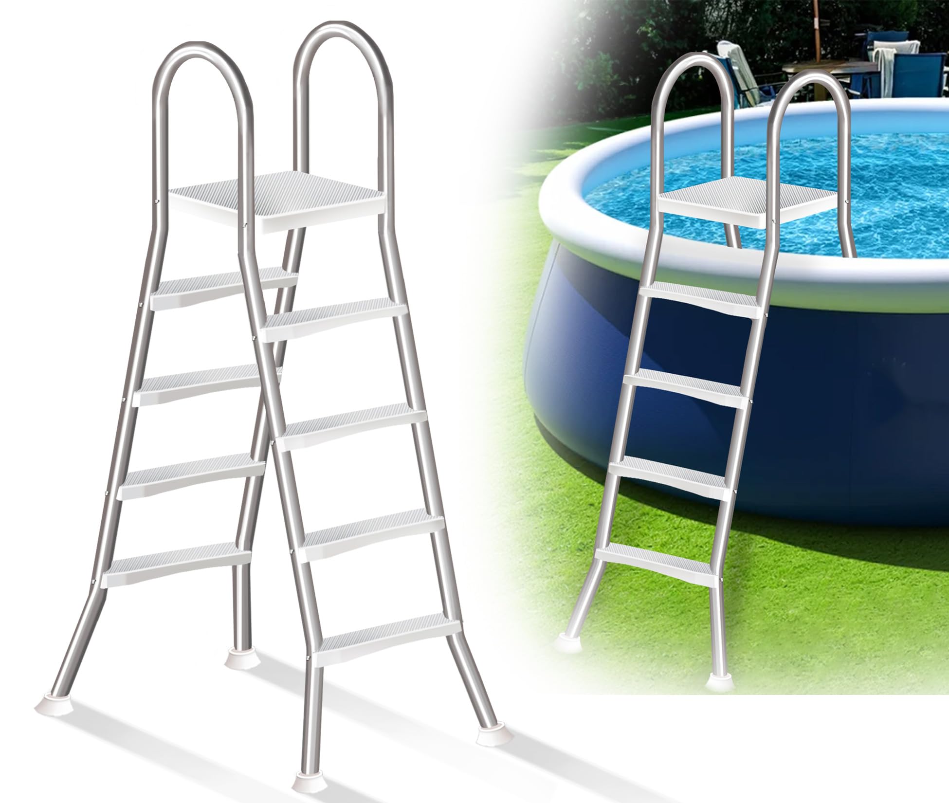 Scala Multifunzionale per Piscina, Scala a 4 Gradini Bifacciale in Inossidabile, Gradini Antiscivolo, Portata 250 kg, Adatta a Piscine Fuori Terra e Gonfiabili Alte 135 cm,135cm
