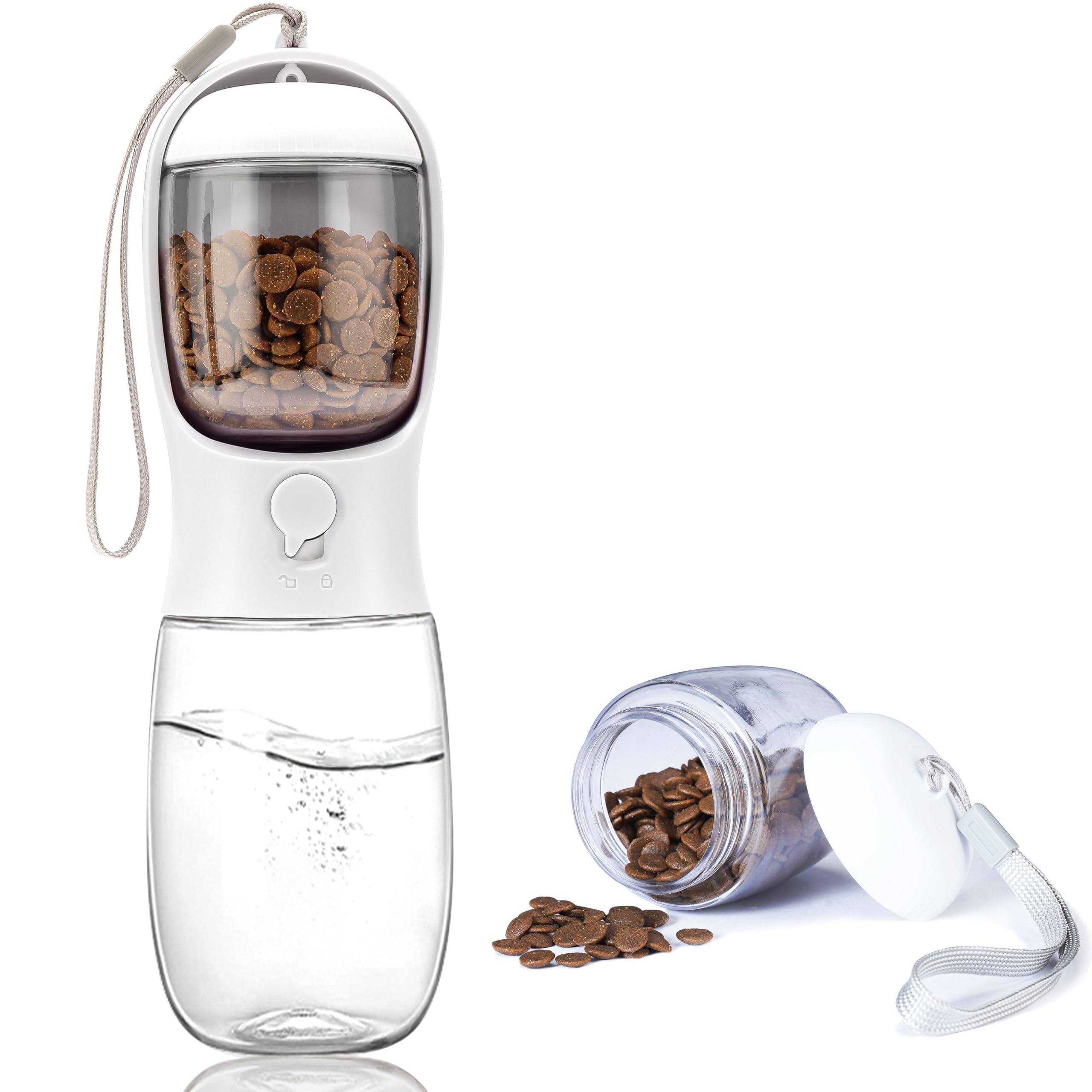 AVELORA Portable Dog Water Bottle with Food Container,15oz Leak-Proof Pet Water Dispenser for Dogs, Cats, Puppies,Built-in Activated Carbon Filter for
