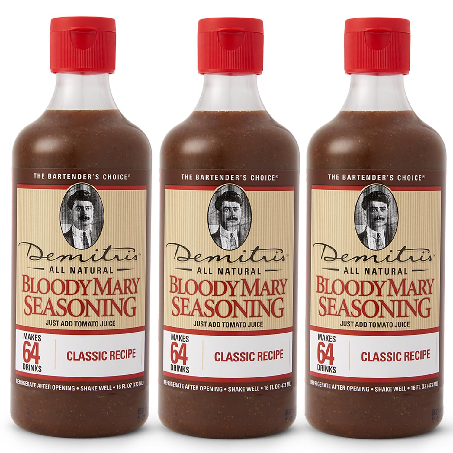 Demitri's Bloody Mary Seasoning Classic Recipe - Bloody Mary Mix - Concentrated Drink Mixer - Bold Rich Flavor - Perfect for Home Brunch Parties & Cocktails - 16oz Bottle (Pack of 3)
