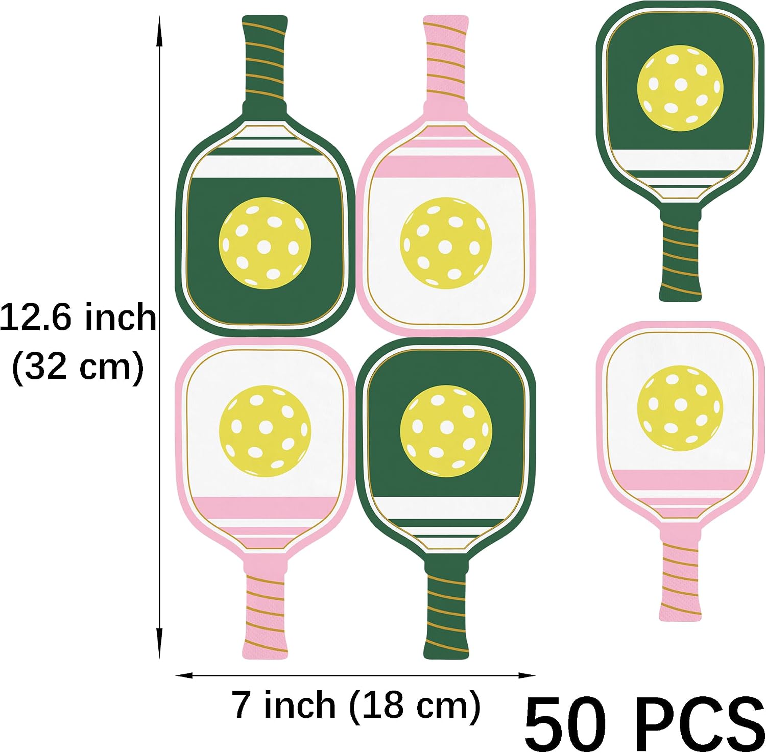 TOUROAM 50PCS Pink Green Pickleball Napkins, Pickleball Paddle Shaped Paper Napkins for Birthday Cocktail Party