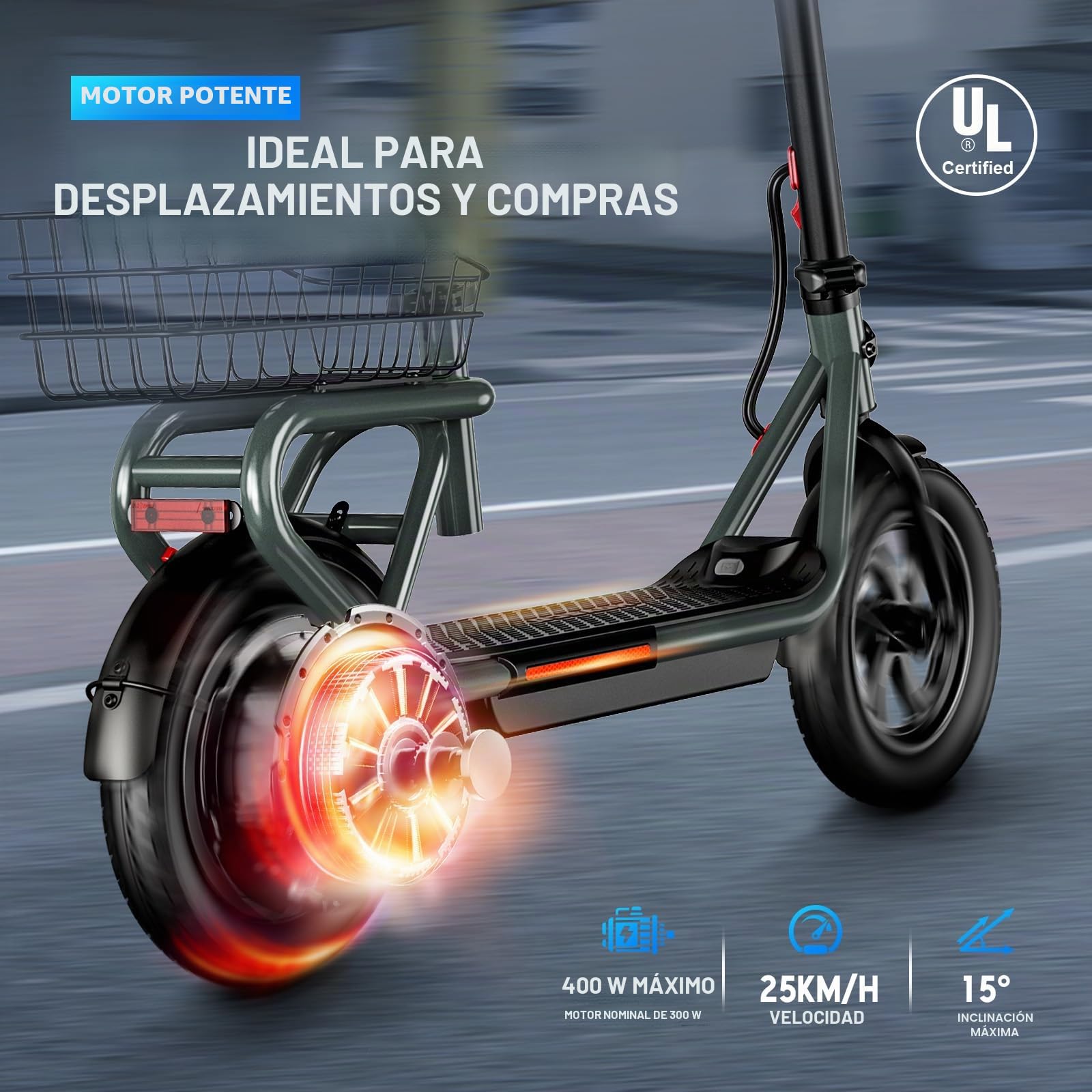 SISIGAD Scooter eléctrico 12 Pulgadas Pasos eléctricos Adultos Plegable E Step con App y Cesta Desmontable, Elecric Scooter 36V 7.8AH batería 25km/h Velocidad 300W Motor, Doble Freno y luz