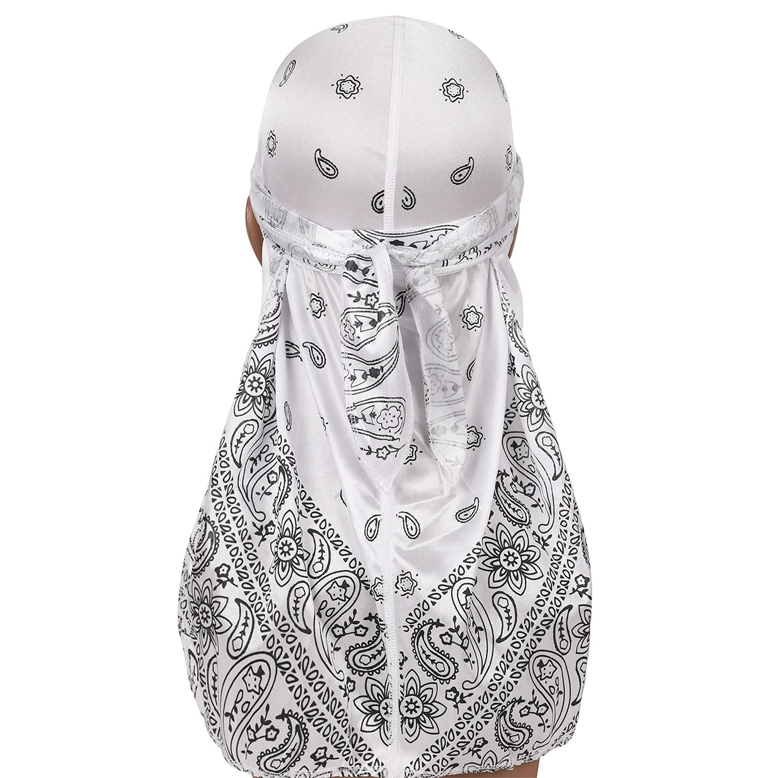 Kewing Men's #2 And Wo Bandana Doo Rag Cap Headwraps Silk Boho Durag With Long Tail And Wide Straps For Waves