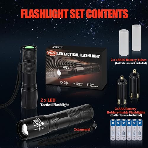 Miniatura 4 de Zoomable LED Flashlights with 5 Modes: Valentines Day Birthday Gifts for Men Him Dad 2Pcs Flashlights Batteries Included Bright Tactical Torch High