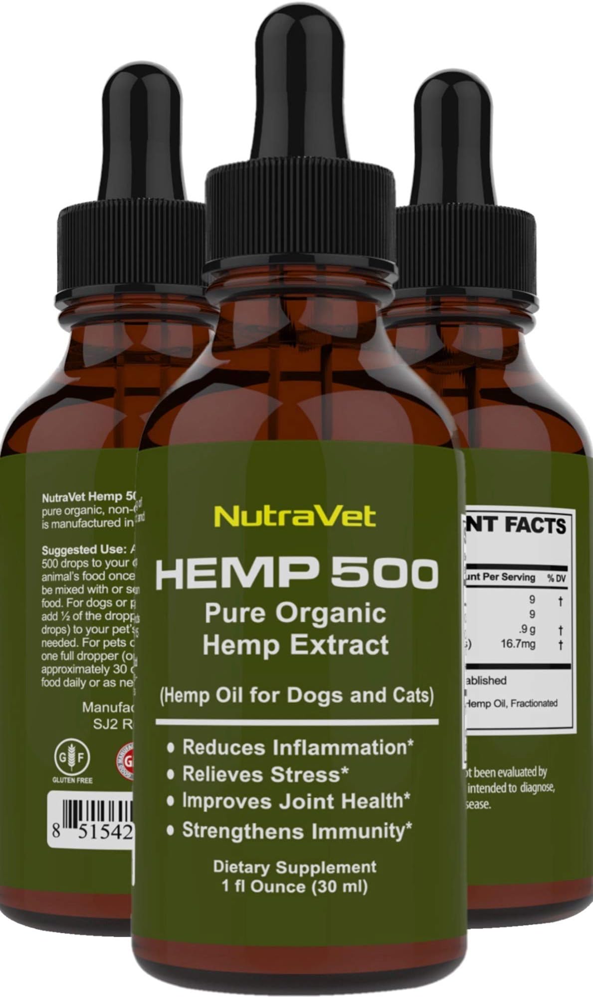 Hemp Oil for Dogs -- Cat and Dog Anxiety Relief. All Natural Dog Calming aid - for Cats too. Joint Supplement for Dogs and Cats including Omega 3 6 9 fatty acids -- Pain Relief for Dogs and Cats.
