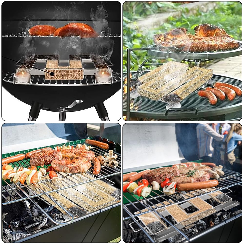 Générateur de Fumée Froide, Fumoir a Froid avec Brosse et Crochet Réutilisables Générateur de Fumée Froide avec Anse Générateur de Fumée en Acier Inoxydable pour Fumoir Barbecue 22,5x22,5x4,5
