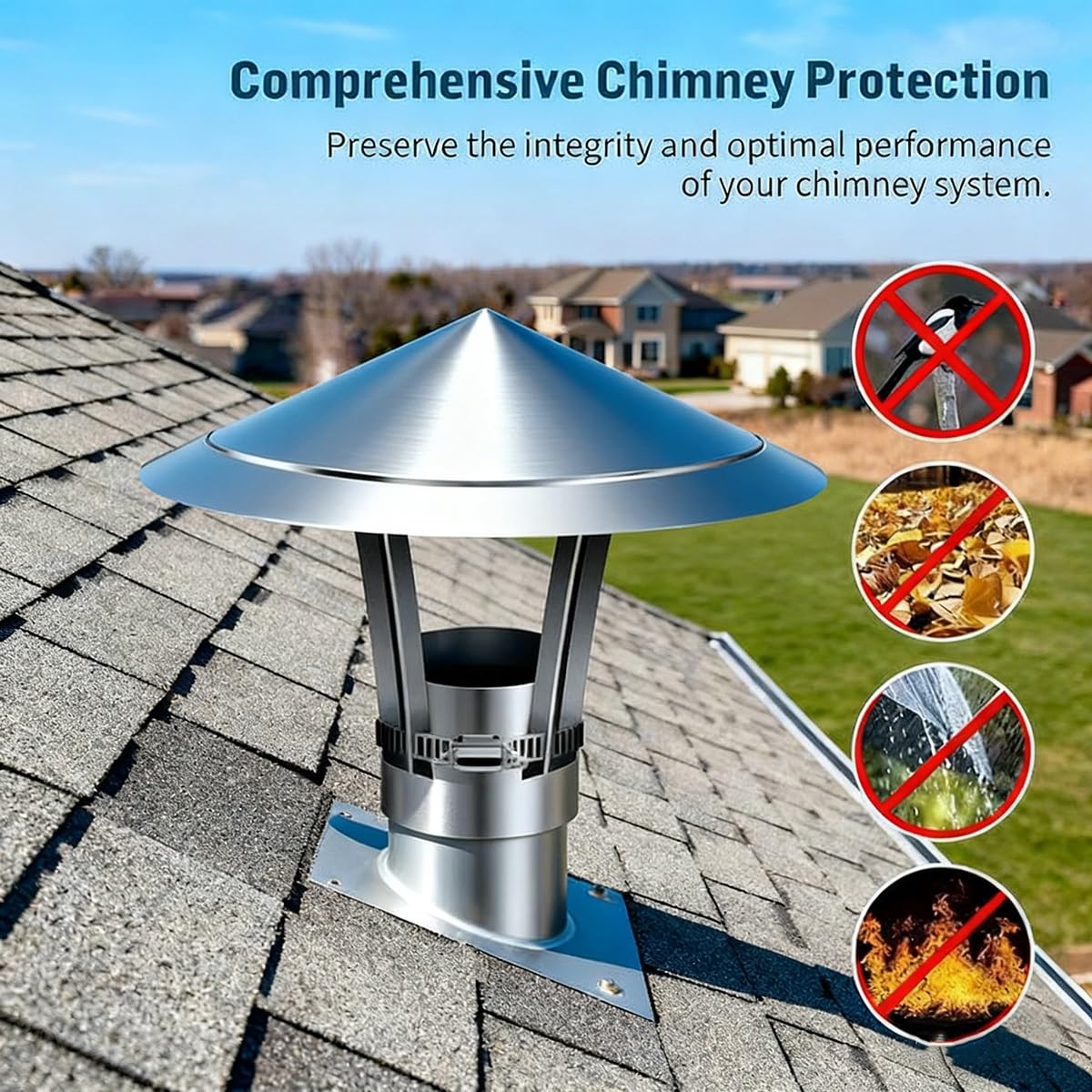 Sombrerete Chimenea de 50-300 mm, Caperuza Salida de Humos, Sombrerete Antiviento Ajustable Cubierta de Chimenea Campana Ventilación Cónico Tapas de sombrerete Fácil Instalar(210mm)
